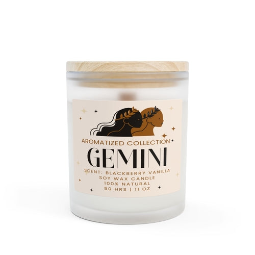 Gemini Blackberry Vanilla Frosted Glass Candle, Aromatherapy Candle,