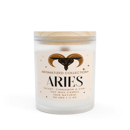 Aries Cinnamon & Chai Soy Wax Candle, Frosted Glass Candle,
