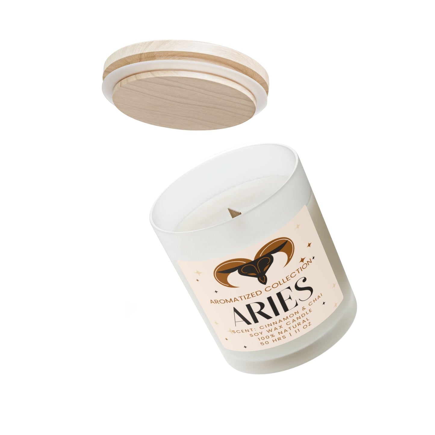 Aries Cinnamon & Chai Soy Wax Candle, Frosted Glass Candle,