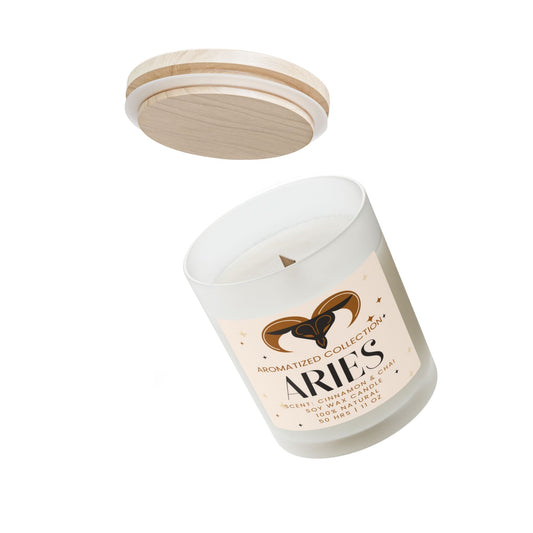 Aries Cinnamon & Chai Soy Wax Candle, Frosted Glass Candle,