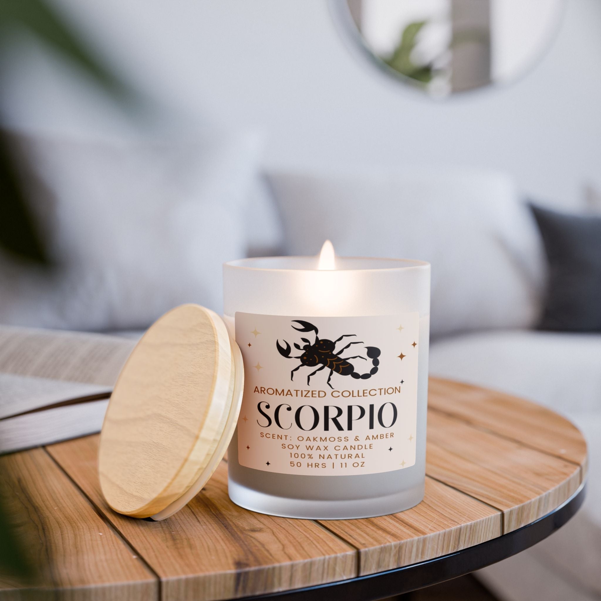 Scorpio Oakmoss & Amber Scented Candle, 11oz Frosted Glass