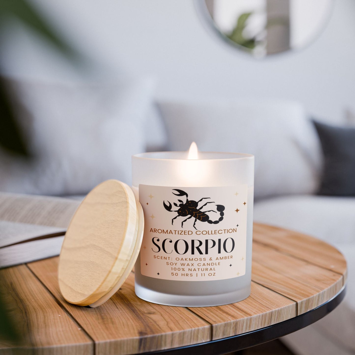 Scorpio Oakmoss & Amber Scented Candle, 11oz Frosted Glass || Zodiac