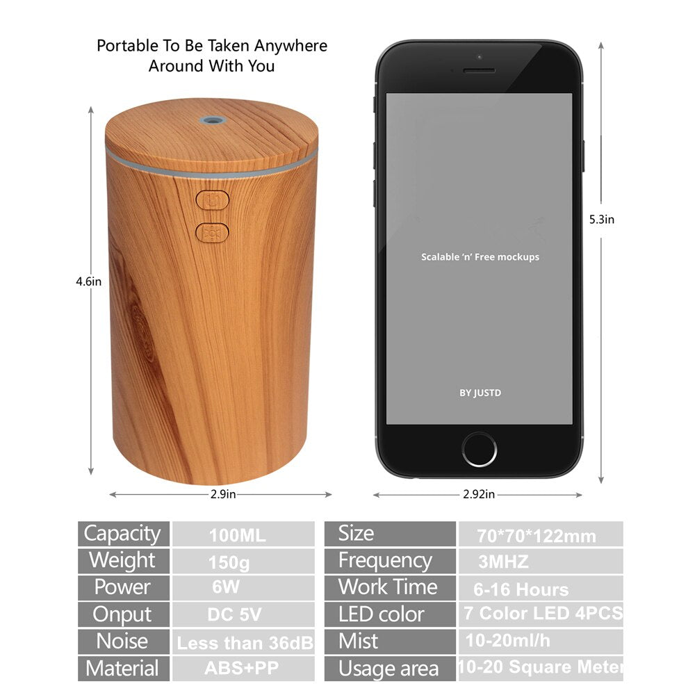 DC 5V 100ML Air Humidifier Wood Grain Ultrasonic