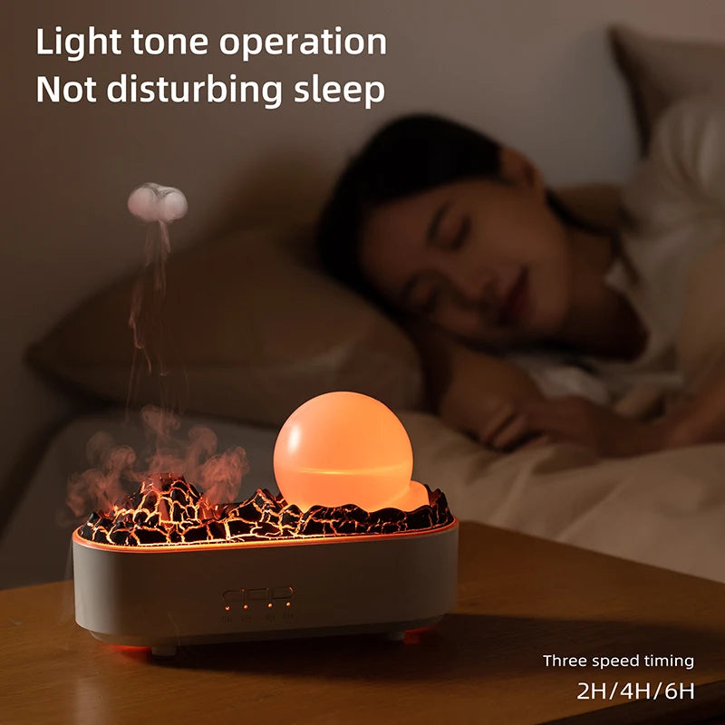 Lava Volcano Humidifier USB Aroma Diffuser with Flame Lamp Mini