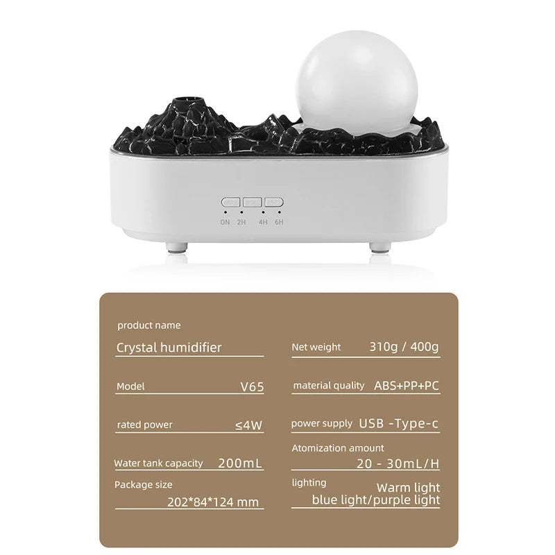 Lava Volcano Humidifier USB Aroma Diffuser with Flame Lamp Mini
