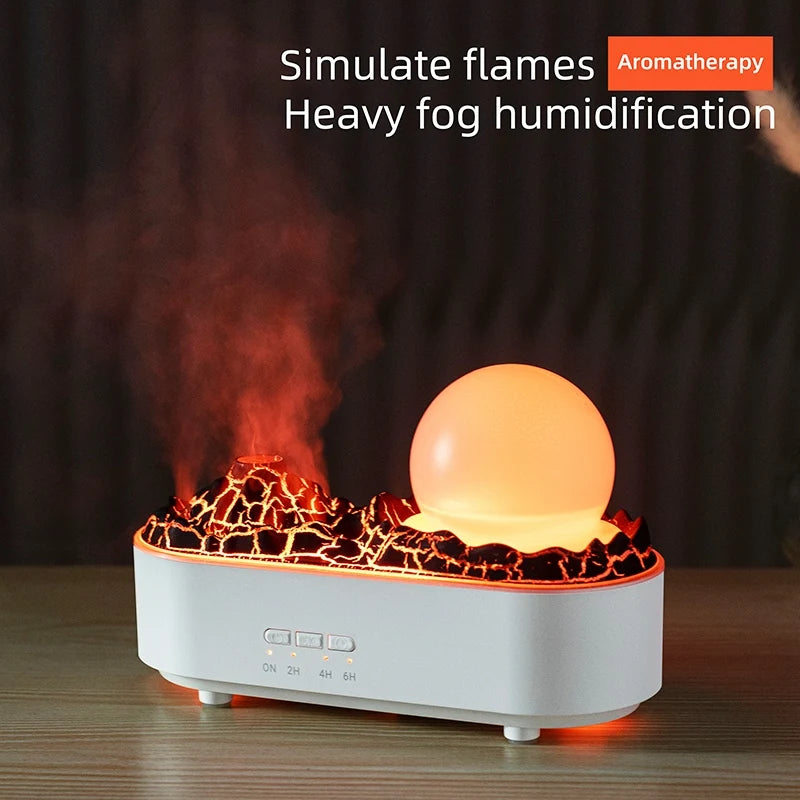Lava Volcano Humidifier USB Aroma Diffuser with Flame Lamp Mini