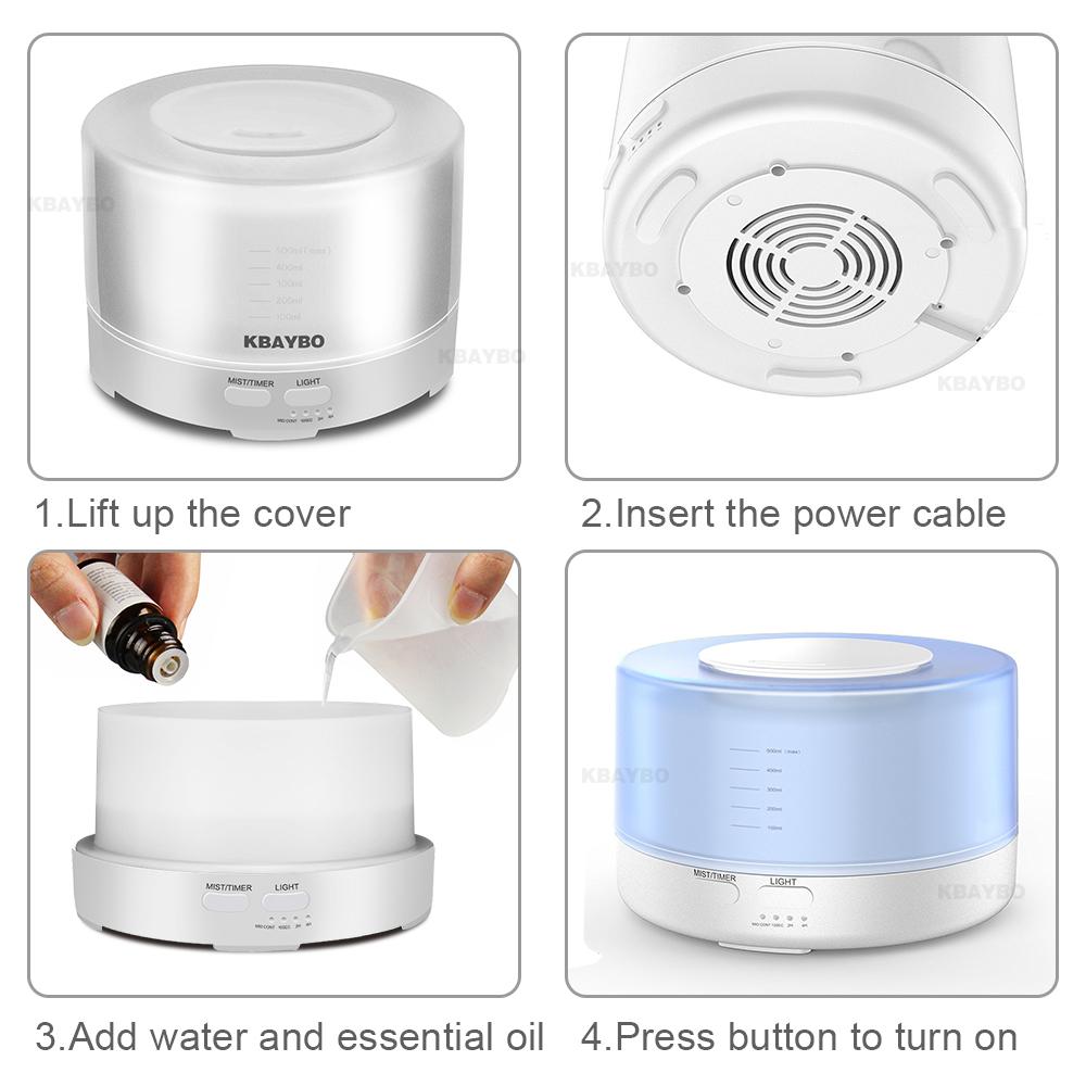 KBAYBO Aroma Ultrasonic air Humidifier 500ml Remote Control Essential