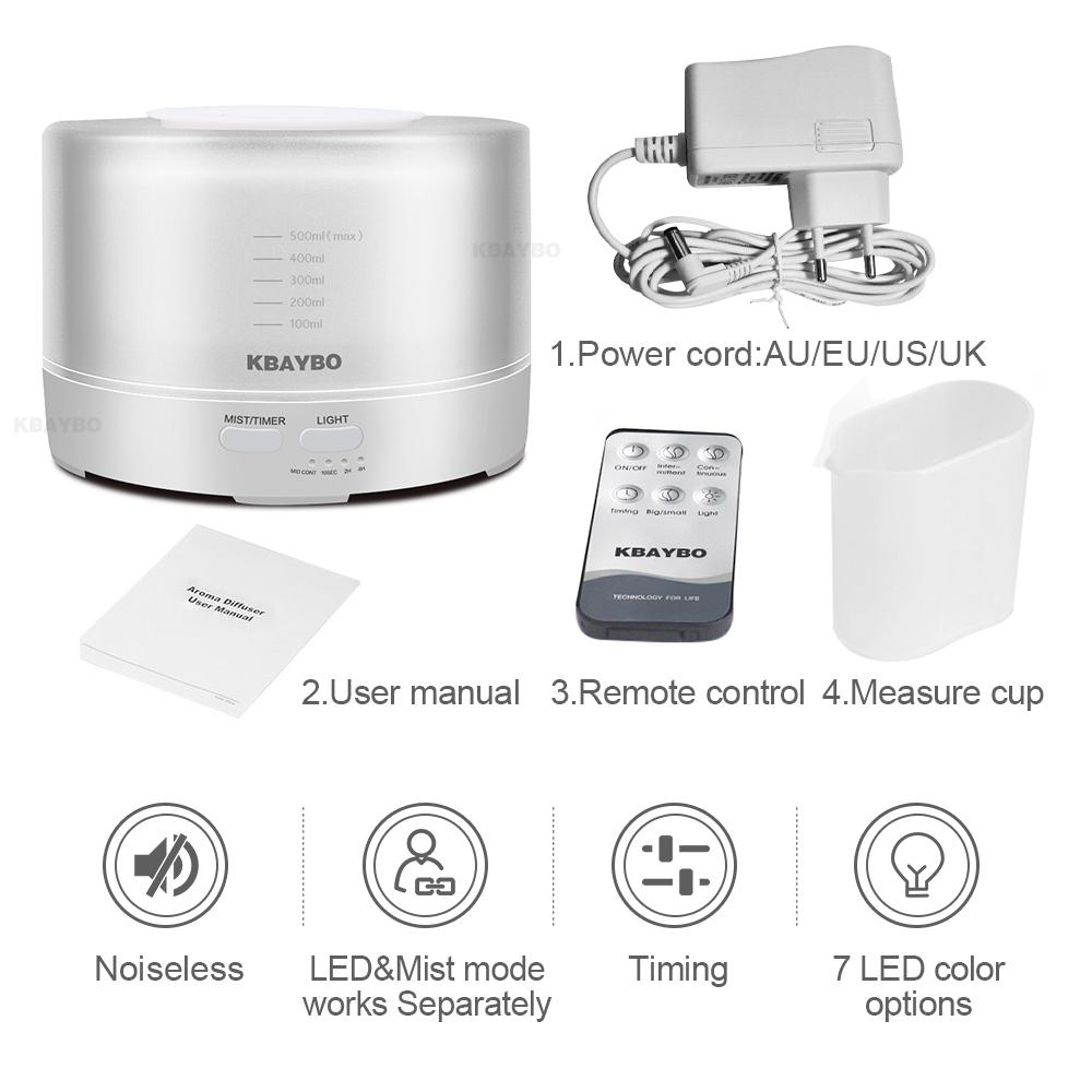 KBAYBO Aroma Ultrasonic air Humidifier 500ml Remote Control Essential